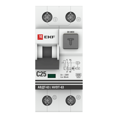 Выключатель автоматический дифференциального тока 2п C 25А 30мА тип A 6кА АВДТ-63 2мод. электромех. PROxima EKF DA63-25-30