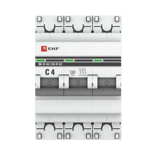 Выключатель автоматический модульный 3п C 4А 4.5кА ВА 47-63 PROxima EKF mcb4763-3-04C-pro