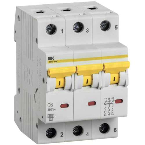 Выключатель автоматический модульный 3п C 6А 6кА ВА47-60M IEK MVA31-3-006-C