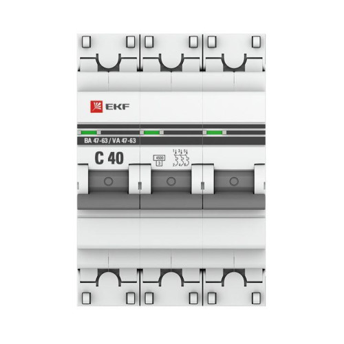 Выключатель автоматический модульный 3п C 40А 4.5кА ВА 47-63 PROxima EKF mcb4763-3-40C-pro
