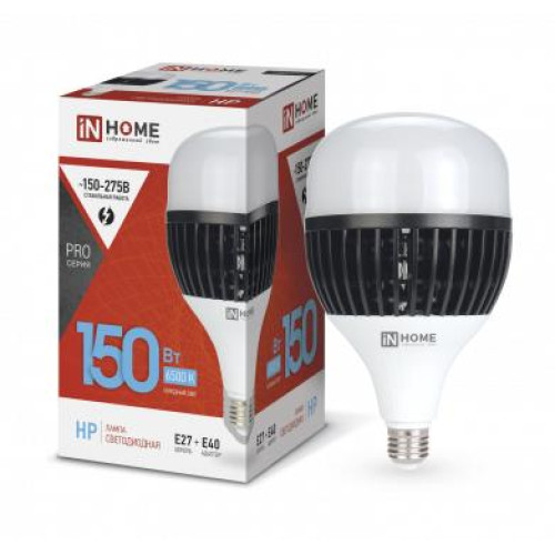 Лампа светодиодная LED-HP-PRO 150Вт грушевидная 6500К холод. бел. E27 14250лм 150-275В с адаптером E40 бел. IN HOME 4690612035703