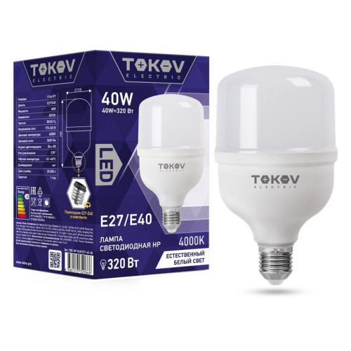 Лампа светодиодная 40Вт HP 4000К Е40/Е27 176-264В TOKOV ELECTRIC TKE-HP-E40/E27-40-4K