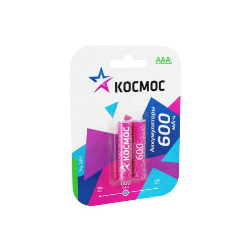 Аккумулятор AAA/LR03 Ni-MH 600мА.ч (блист.2шт) КОСМОС KOCR03NIMH(600MAH)