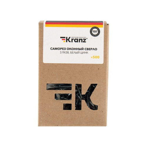 Саморез оконный сверло 3.9х38 бел. цинк (уп.500шт) Kranz KR-01-3722-0014