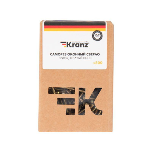 Саморез оконный сверло 3.9х32 желт. цинк (уп.500шт) Kranz KR-01-3722-005