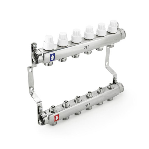 Группа коллекторная 1дюйм х 6 вых. евроконус 3/4дюйм с ручн. регулир. клапан. и кронштейном нерж. сталь SUS 304 RTP 39460