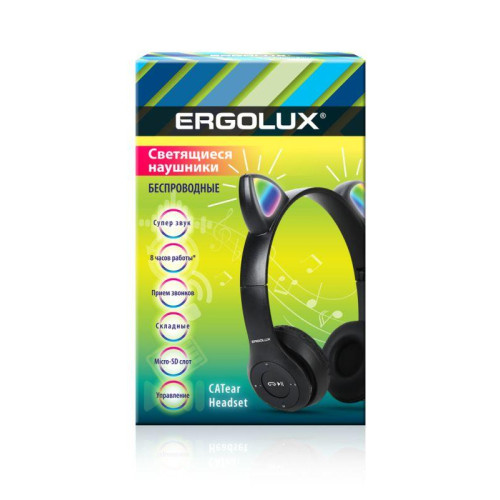 Наушники накладные беспроводные ELX-BTHP02-C02 FM MP3 микрофон ушки черн. ERGOLUX 15457