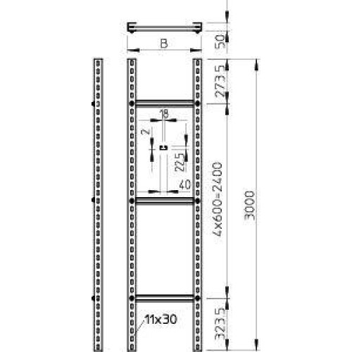 Лоток лестничный 200х50 L3000 сталь SLM 50 C40 2 FT 3000 FS гор. оцинк. OBO 6010466