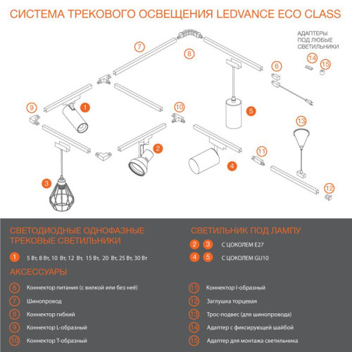 Аксессуар для трекового светильника ECO TRACKRAIL 1PH 2M WH LEDVANCE 4099854256165