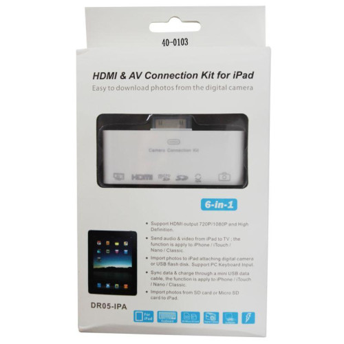 Адаптер AV 6 в 1 для iPhone 4/4S на HDMI USB microSD SD 3.5мм microUSB 40-0103