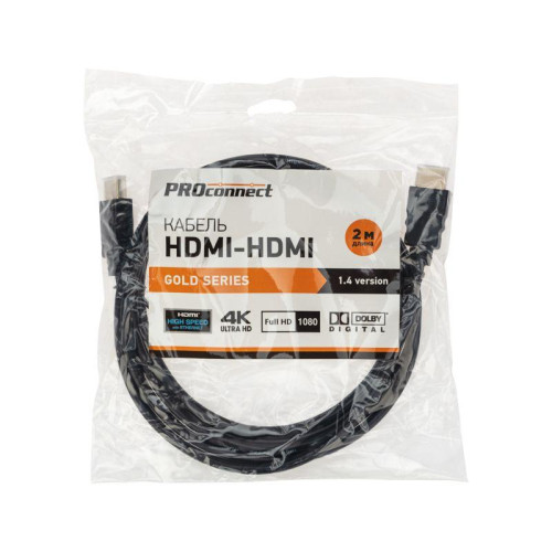 Шнур HDMI-HDMI gold 2м с фильтрами (PE bag) PROCONNECT 17-6204-6