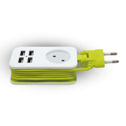 Удлинитель 1х1.5м без заземл. Travel S-CT1-1.5U White-Green 4хUSB 2.1А бел./салатов. Uniel UL-00003331