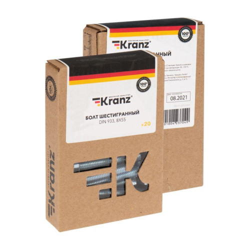 Болт с шестигранной головкой 8х55 DIN 933 (уп.20шт) Kranz KR-01-3512-031