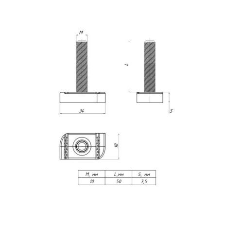 Болт Т-образный STRUT М10х50 EKF sttbm10x50