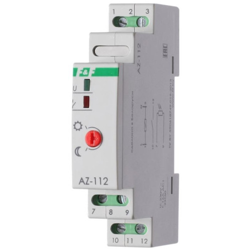 Фотореле AZ-112 Плюс (выносной фотодатчик монтаж на DIN-рейке 1 модуль 230В 16А 1перекл. IP20) F&F EA01.001.014