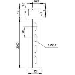 Рейка профильная 2000х32х15 2064 GTPL 2M (дл.2м) OBO 1115065