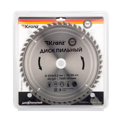 Диск пильный 254мм х48зуб х32/30мм Kranz KR-92-0130