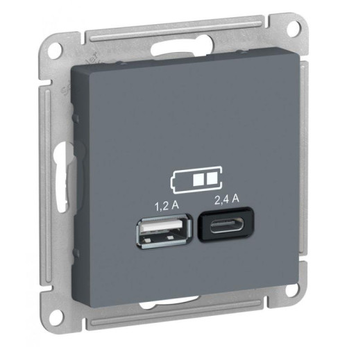 Розетка USB AtlasDesign тип A+C 5В/2.4А 2х5В/1.2А механизм грифель SE ATN000739