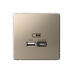 Розетка USB ArtGallery тип A+C 45Вт QC PD высокоскор. ЗУ механизм шампань SE GAL000529