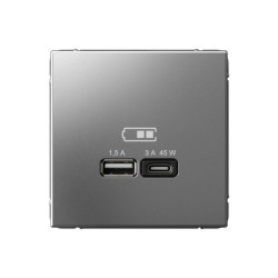 Розетка USB ArtGallery тип A+C 45Вт QC PD высокоскор. ЗУ механизм сталь SE GAL000929