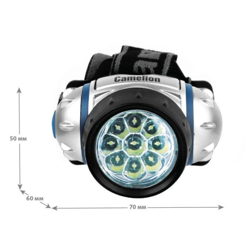 Фонарь налобный LED 5317-9Mx 9 ультра-ярких LED 4 режима 3хR03 (в компл.) металлик Camelion 7790