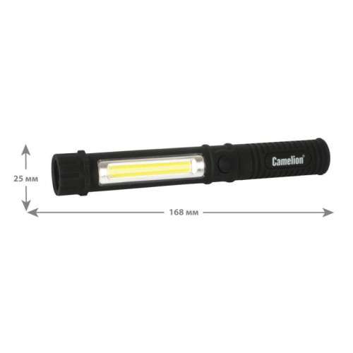 Фонарь-ручка LED51521 COB LED + 1Вт LED 3хR03 магнит клипса пластик. черн. (блист.) Camelion 13361