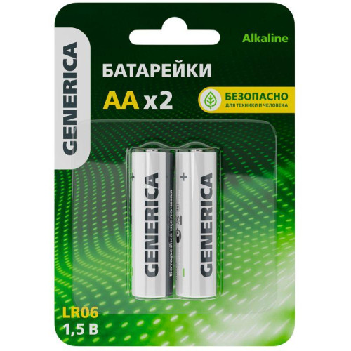 Элемент питания алкалиновый AA/LR6 Alkaline (блист.2шт) GENERICA ABT-LR06-ST-L02-G