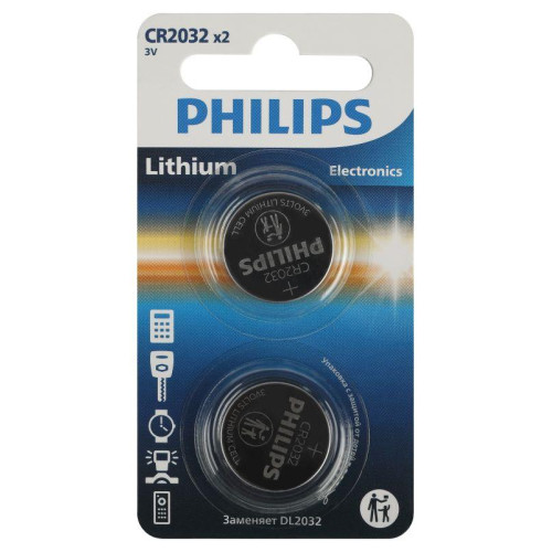 Элемент питания литиевый CR2032 (блист. 2шт) Philips Б0062716