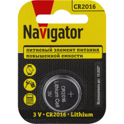 Элемент питания литиевый CR2016 93 821 NBT-CR2016-BP1 (блист.1шт) NAVIGATOR 93821