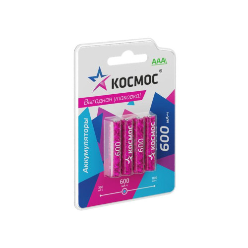 Аккумулятор AAA/LR03 NI-MN 600мА.ч BP-4 (блист.4шт) КОСМОС KOCR03NIMH600mAh4BL