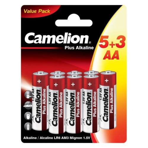 Элемент питания алкалиновый AA/LR6 1.5В Plus Alkaline LR6-BP8 BL-8 (блист.8шт) Camelion 14133