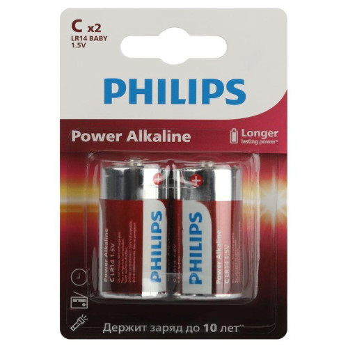 Элемент питания алкалиновый C/LR14 1.5В Power (блист. 2шт) Philips Б0062687