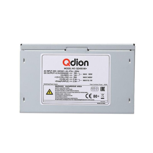 Блок питания QD450 80+ Power Supply QDION ATX 450Вт 120мм 3xSATA 1xPCI-E(6+2) APFC 80+ FSP 1000430222