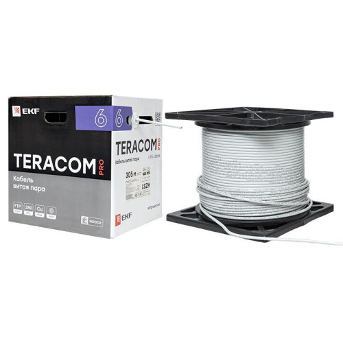 Кабель витая пара F/UTP кат.6 4 пары solid 23AWG оболочка LSZH нг(А)-HF TERACOM PRO сер. (уп.305м) EKF TRP-6FTP-04LSH-GY-IN3