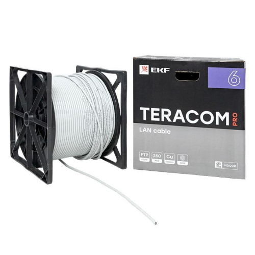 Кабель витая пара F/UTP кат.6 4 пары 23 AWG solid PVC сер. (уп.305м) TERACOM PRO EKF TRP-6FTP-04PVC-GY-IN3