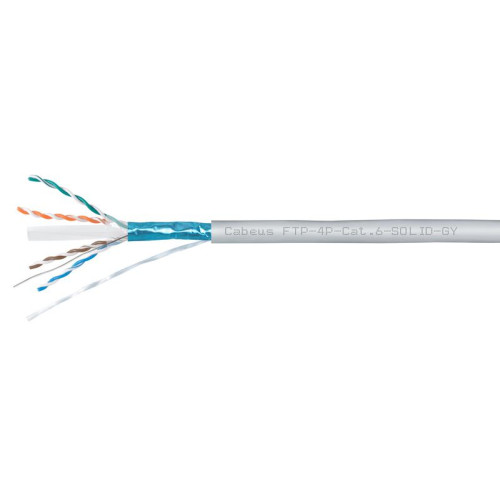 Кабель витая пара F/UTP кат.6 4х2х23AWG solid PVC нг(А)-LS FTP-4P-Cat.6-SOLID-GY сер. (уп.305м) Cabeus 8947c