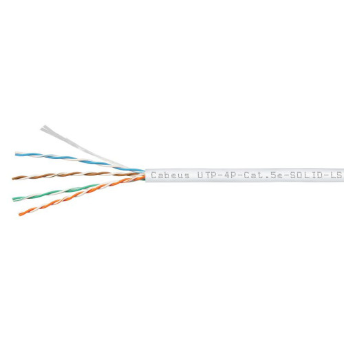 Кабель витая пара U/UTP кат.5E 4х2х24AWG solid LSZH нг(А)-HF UTP-4P-Cat.5e-SOLID-LSZH-WH бел. (уп.305м) Cabeus 9782c