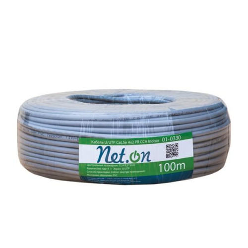 Кабель витая пара U/UTP кат.5E 4х2х24AWG solid CCA PVC In. 100м (м) Net.on 01-0330