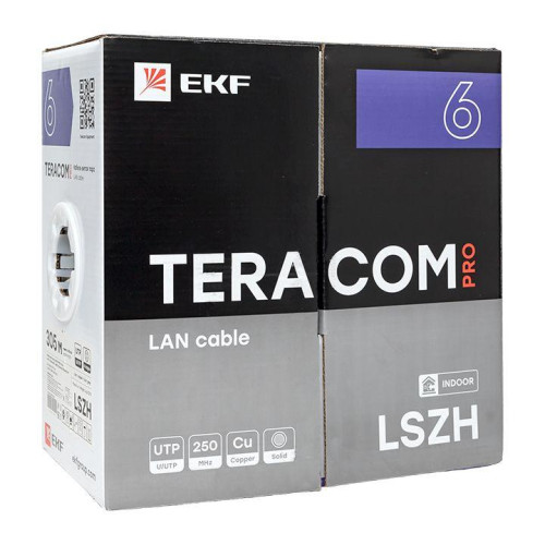 Кабель витая пара U/UTP кат.6 4 пары 23 AWG solid LSZH нг(А)-HF сер. (уп.305м) TERACOM PRO EKF TRP-6UTP-04LSH-GY-IN3