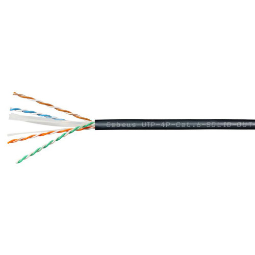 Кабель витая пара U/UTP кат.6 4х2х23AWG solid LSZH-UV OUTDOOR UTP-4P-Cat.6-SOLID-OUT-LSZH-UV черн. (уп.305м) Cabeus 9641c