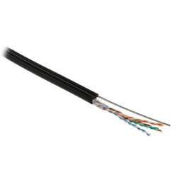 Кабель витая пара U/UTP кат.5E 4 пары 24 AWG ОЖ solid с метал. тросом внешн. PE -40град.C-+60град.C UUTP4-C5E-S24-SW-OUT-PE-BK-500 черн. (уп.500м) Hyperline 236321