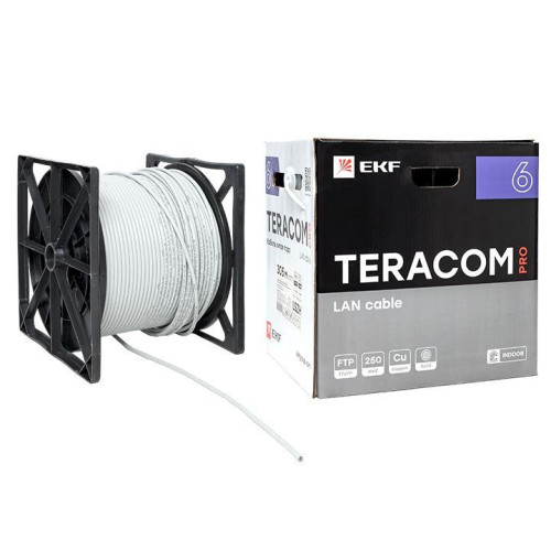 Кабель витая пара F/UTP кат.6 4 пары solid 23AWG оболочка LSZH нг(А)-HF TERACOM PRO сер. (уп.305м) EKF TRP-6FTP-04LSH-GY-IN3