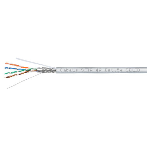 Кабель витая пара SF/UTP кат.5E 4х2х24AWG solid PVC нг(А)-LS SFTP-4P-Cat.5e-SOLID-GY сер. (уп.305м) Cabeus 7174c