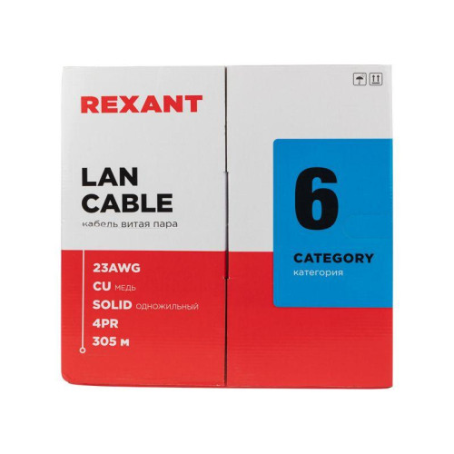 Кабель витая пара U/UTP кат.6 4х2х24AWG solid CU ZH нг(А)-HF сер. (305м) Rexant 01-0067