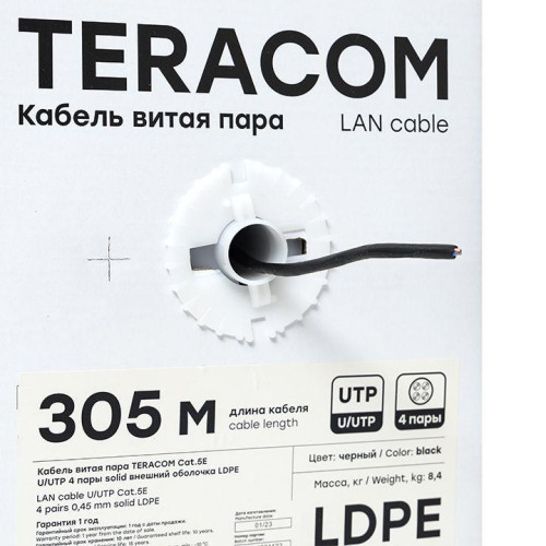 Кабель витая пара U/UTP кат.5E 4 пары solid внешн. LDPE черн. TERACOM EKF TRC-5EUTP-04PE-BK-OUT3