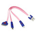 Кабель USB Lightning/30pin/micro USB/PVC/flat/pink/0.15m 3 в 1 Rexant 18-4251