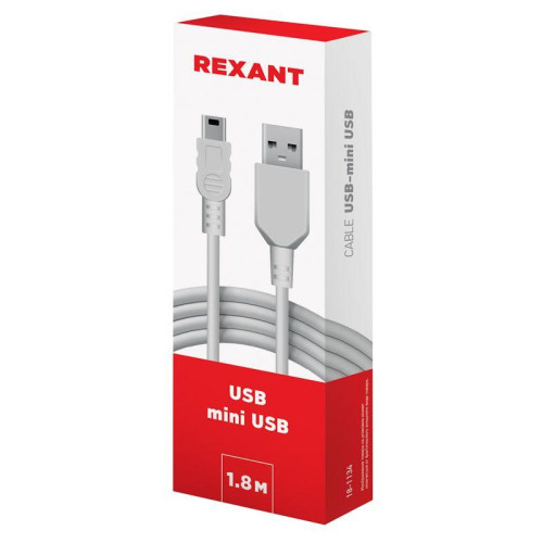 Шнур mini USB (male) - USB-A (male) 1.8м Rexant 18-1134