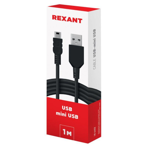 Кабель USB mini USB длинный штекер 1м черн. Rexant 18-4402