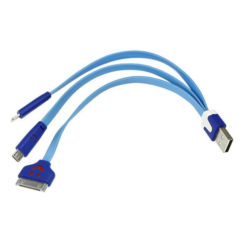 Кабель USB Lightning/30pin/micro USB/PVC/flat/blue/0.15m 3 в 1 Rexant 18-4255