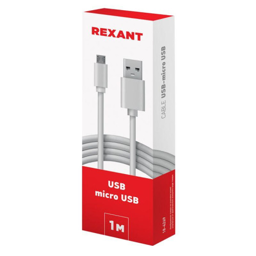 Кабель USB microUSB длинный штекер 1м бел. Rexant 18-4269